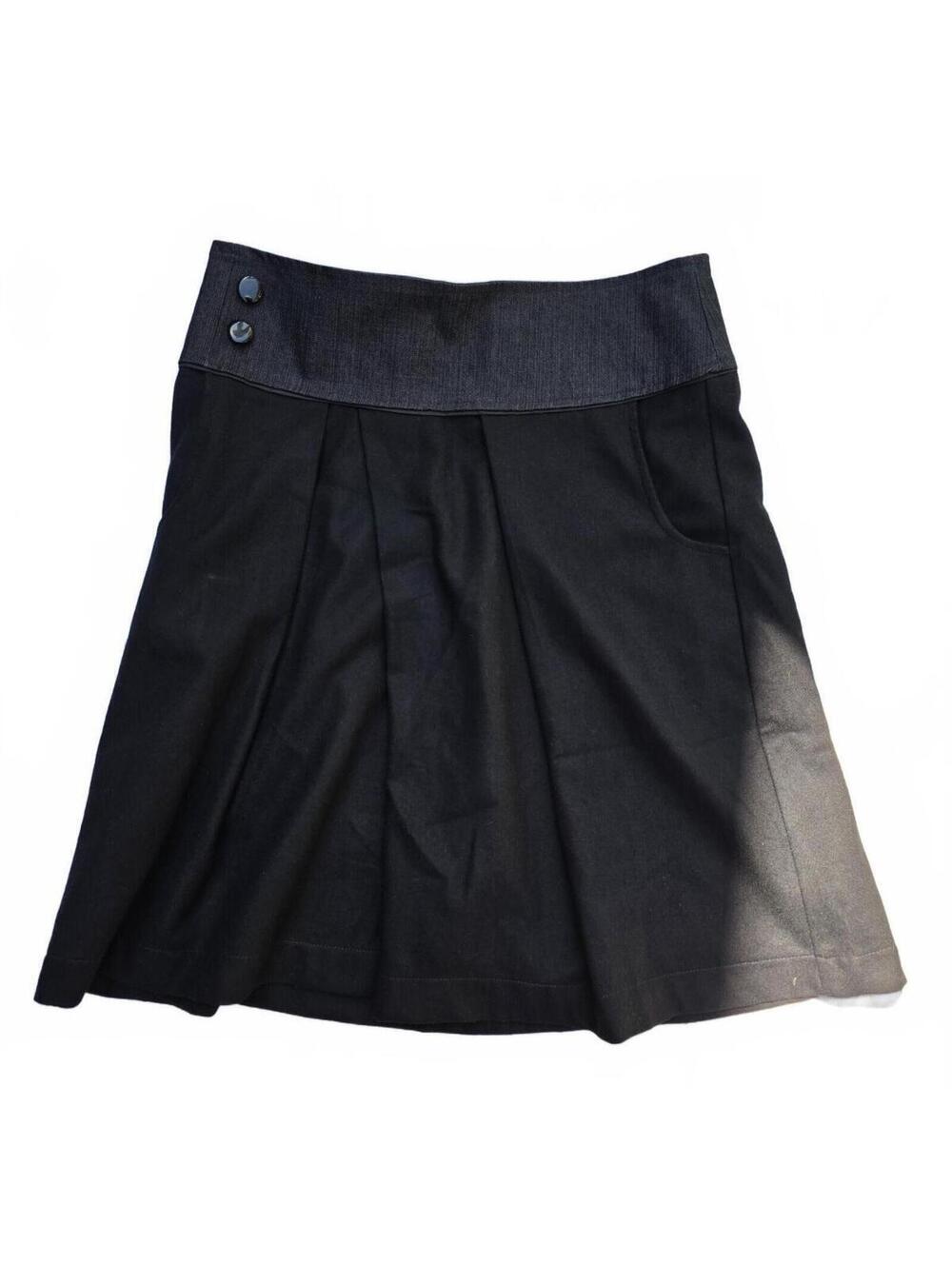 Allison Wonderland Vintage Inspired Black Knee Length Pleated Wool Blend Skirt L